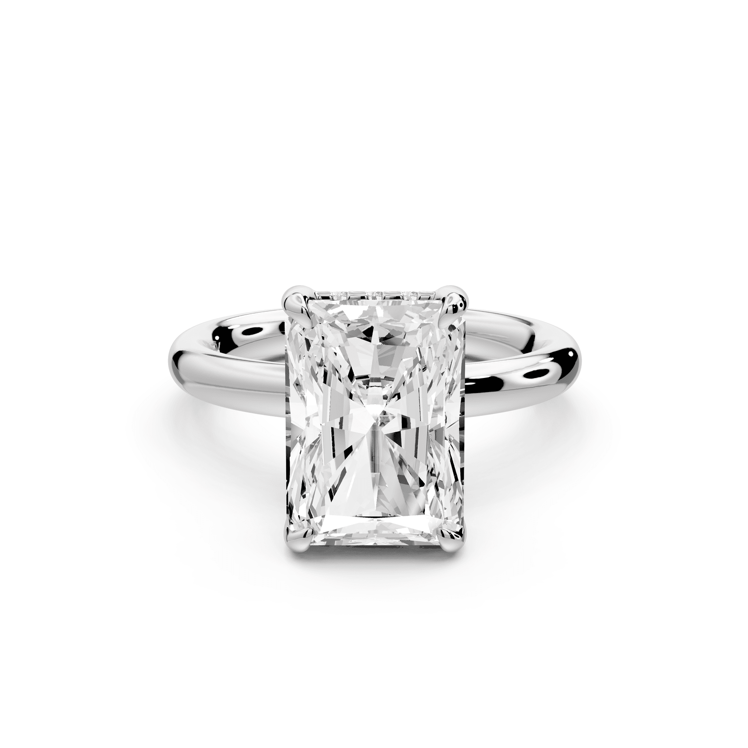 Shira - 4ct platinum radiant diamond with hidden halo and diamond crown talon prong solitaire engagement ring - Mr. Alex Jewelry