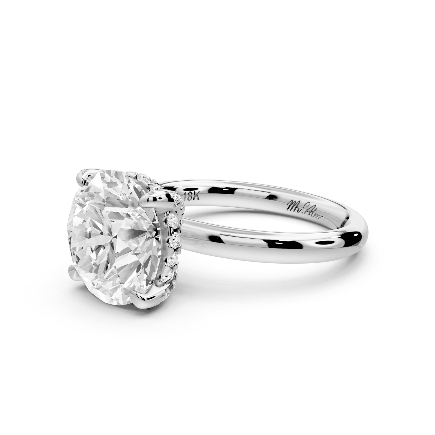 Shira - 4ct platinum round diamond with hidden halo and diamond crown talon prong solitaire engagment ring - Mr. Alex Jewelry
