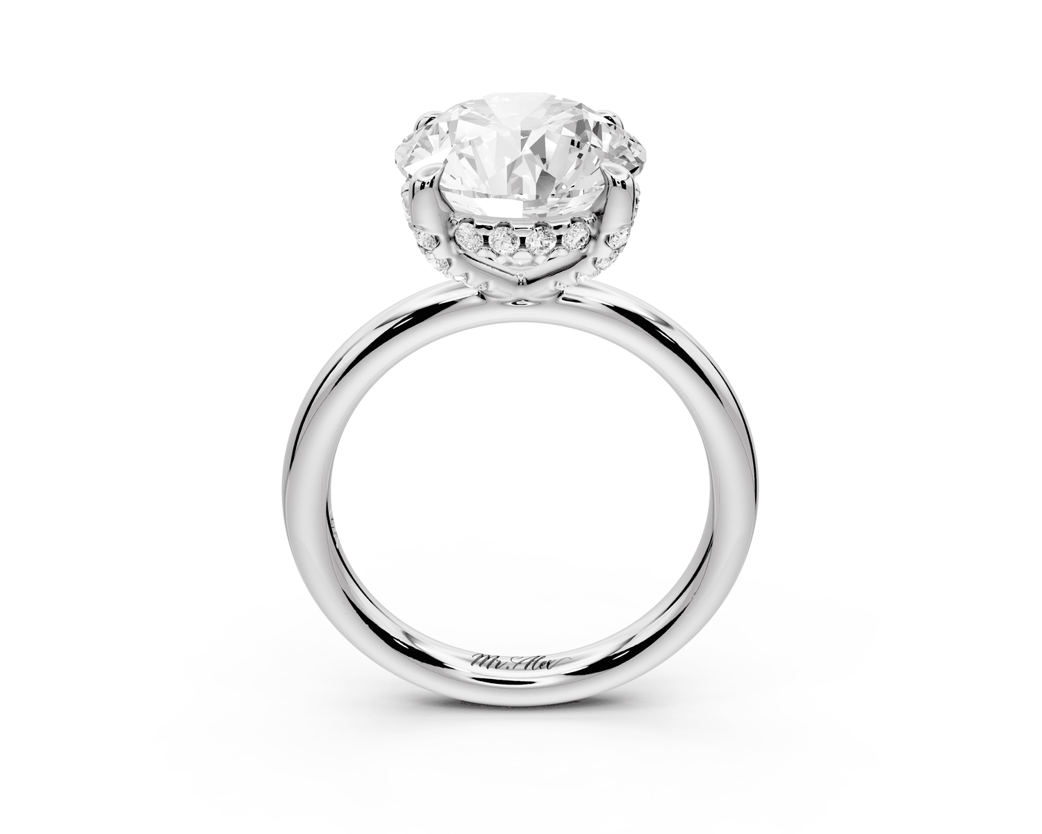 Shira - 4ct platinum round diamond with hidden halo and diamond crown talon prong solitaire engagment ring - Mr. Alex Jewelry
