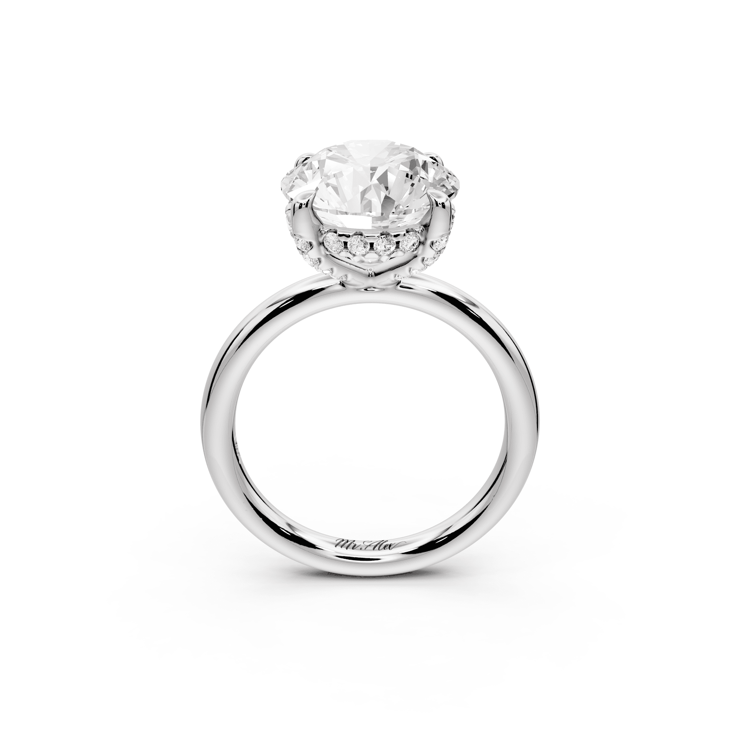 Shira - 4ct platinum round diamond with hidden halo and diamond crown talon prong solitaire engagment ring - Mr. Alex Jewelry