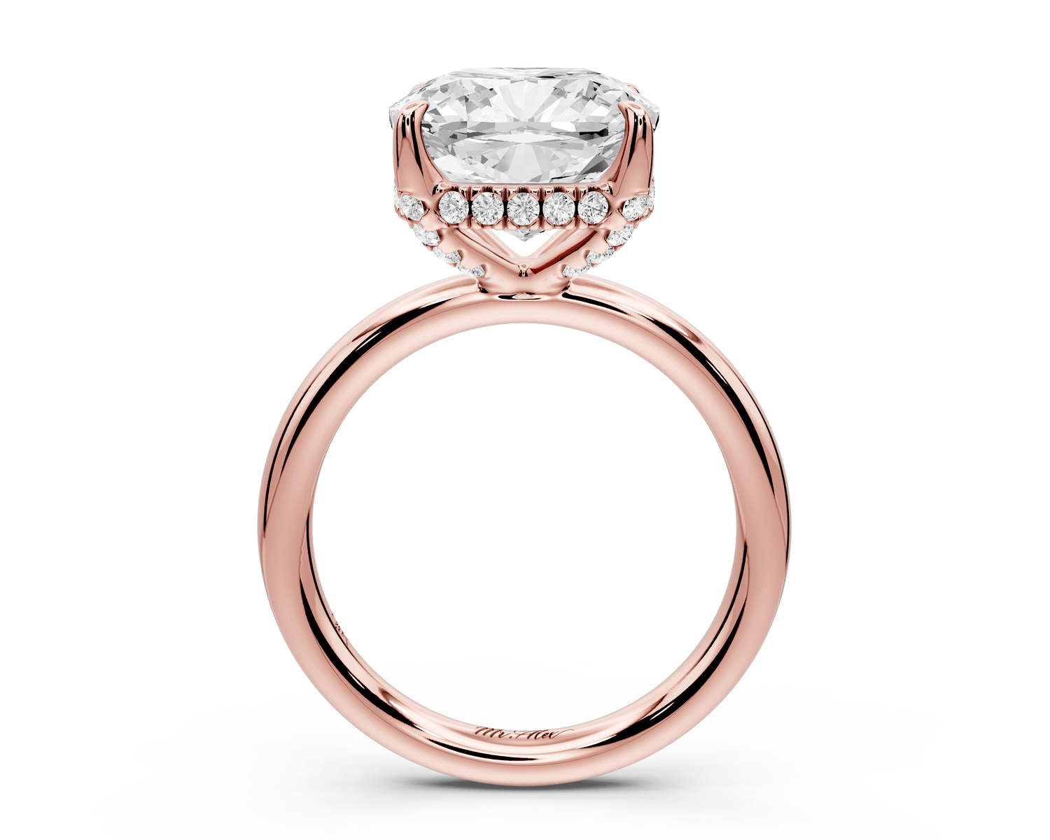 Shira - 5ct 14k rose gold cushion diamond with hidden halo and diamond crown talon prong solitaire engagement ring - Mr. Alex Jewelry