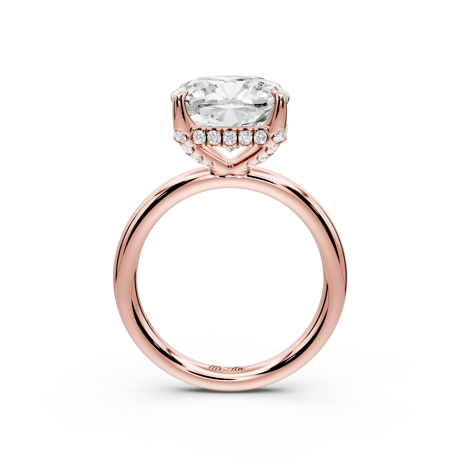 Shira - 5ct 14k rose gold cushion diamond with hidden halo and diamond crown talon prong solitaire engagement ring - Mr. Alex Jewelry