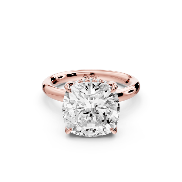 Shira - 5ct 14k rose gold cushion diamond with hidden halo and diamond crown talon prong solitaire engagement ring - Mr. Alex Jewelry