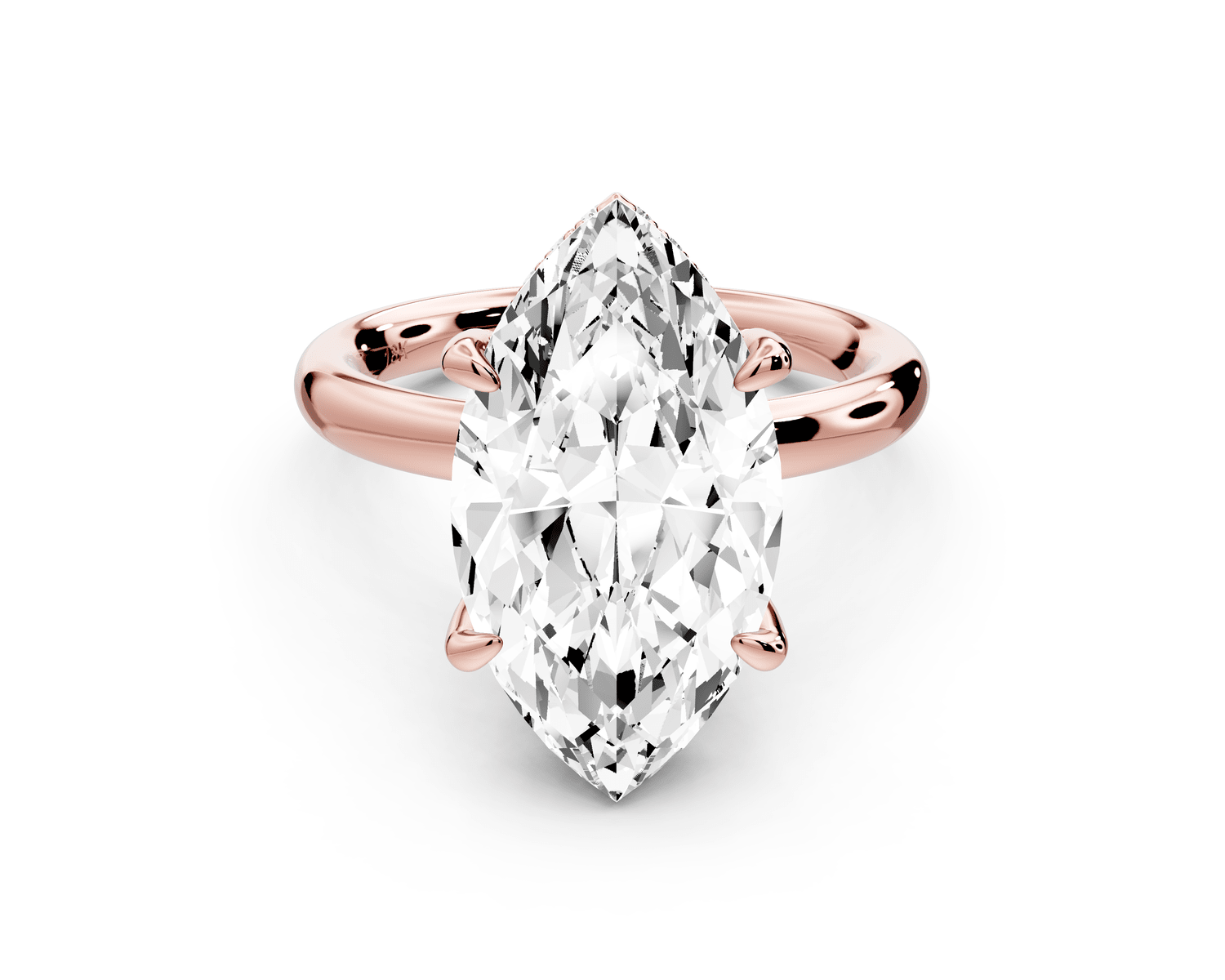 Shira - 5ct 14k rose gold marquise diamond with hidden halo and diamond crown talon prong solitaire engagement ring - Mr. Alex Jewelry