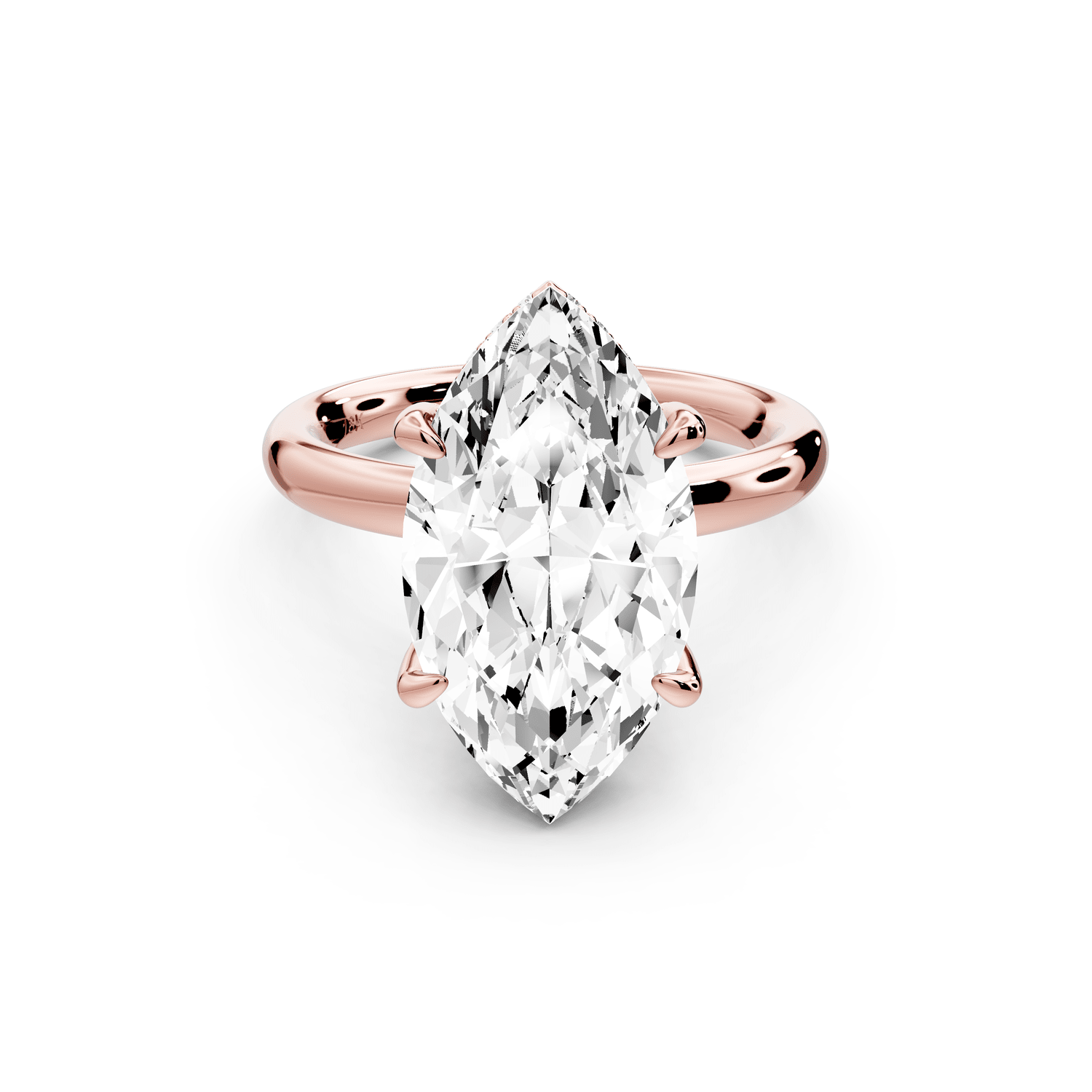Shira - 5ct 14k rose gold marquise diamond with hidden halo and diamond crown talon prong solitaire engagement ring - Mr. Alex Jewelry
