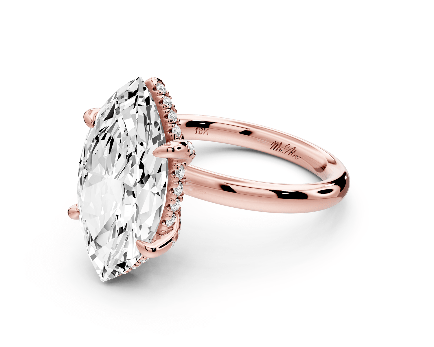 Shira - 5ct 14k rose gold marquise diamond with hidden halo and diamond crown talon prong solitaire engagement ring - Mr. Alex Jewelry