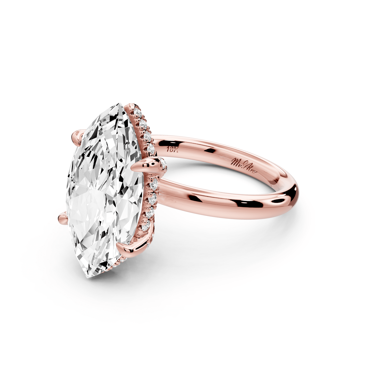Shira - 5ct 14k rose gold marquise diamond with hidden halo and diamond crown talon prong solitaire engagement ring - Mr. Alex Jewelry