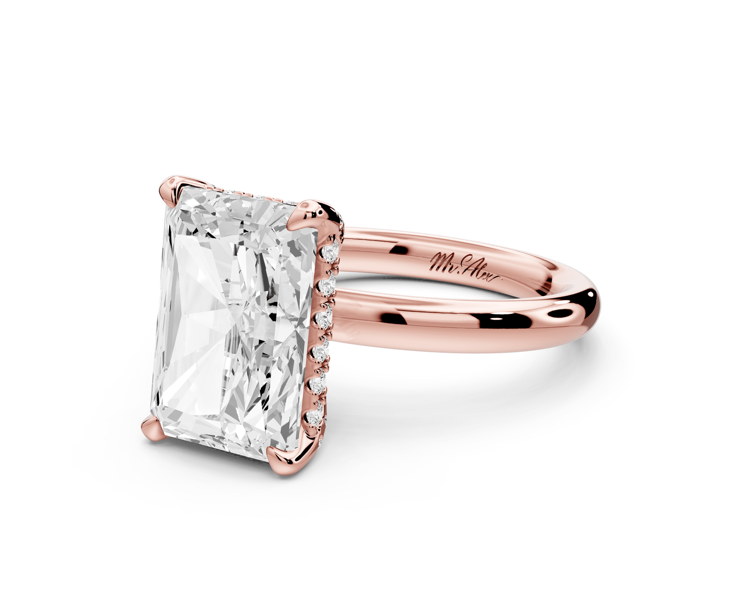 Shira - 5ct 14k rose gold radiant diamond with hidden halo and diamond crown talon prong solitaire engagement ring - Mr. Alex Jewelry