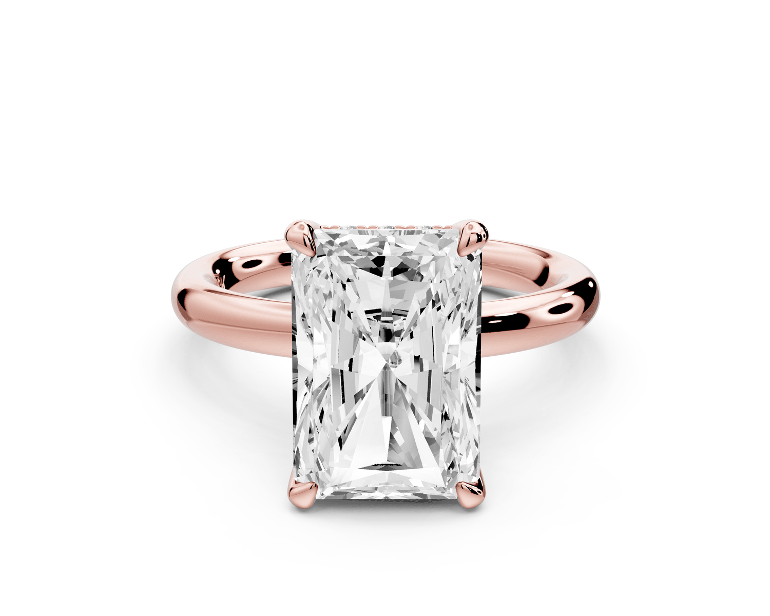 Shira - 5ct 14k rose gold radiant diamond with hidden halo and diamond crown talon prong solitaire engagement ring - Mr. Alex Jewelry
