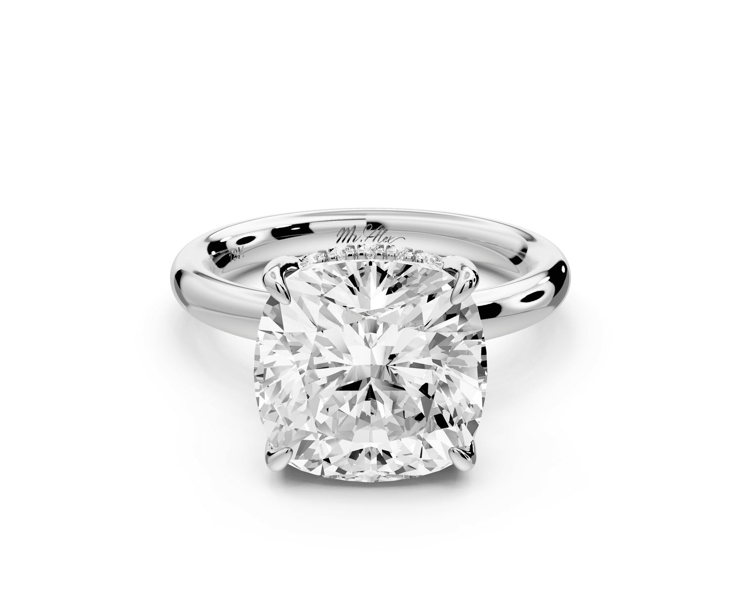 Shira - 5ct 14k white gold cushion diamond with hidden halo and diamond crown talon prong solitaire engagement ring - Mr. Alex Jewelry