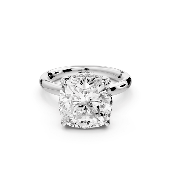 Shira - 5ct 14k white gold cushion diamond with hidden halo and diamond crown talon prong solitaire engagement ring - Mr. Alex Jewelry