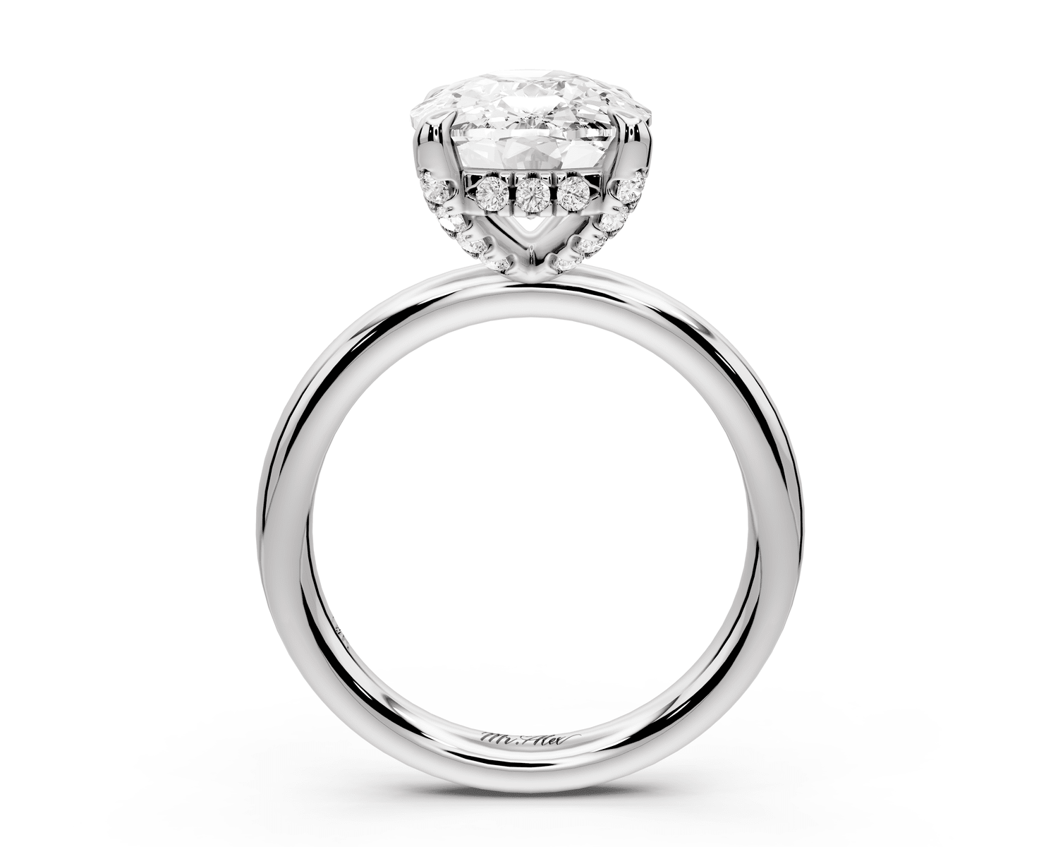 Shira - 5ct 14k white gold ecushion diamond with hidden halo and diamond crown talon prong solitaire engagement ring - Mr. Alex Jewelry