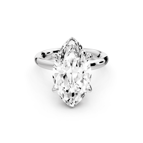 Shira - 5ct 14k white gold marquise diamond with hidden halo and diamond crown talon prong solitaire engagement ring - Mr. Alex Jewelry