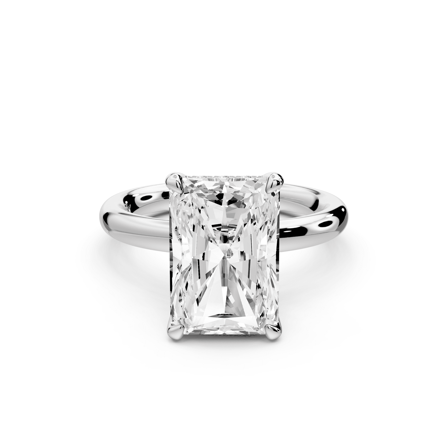 Shira - 5ct 14k white gold radiant diamond with hidden halo and diamond crown talon prong solitaire engagement ring - Mr. Alex Jewelry
