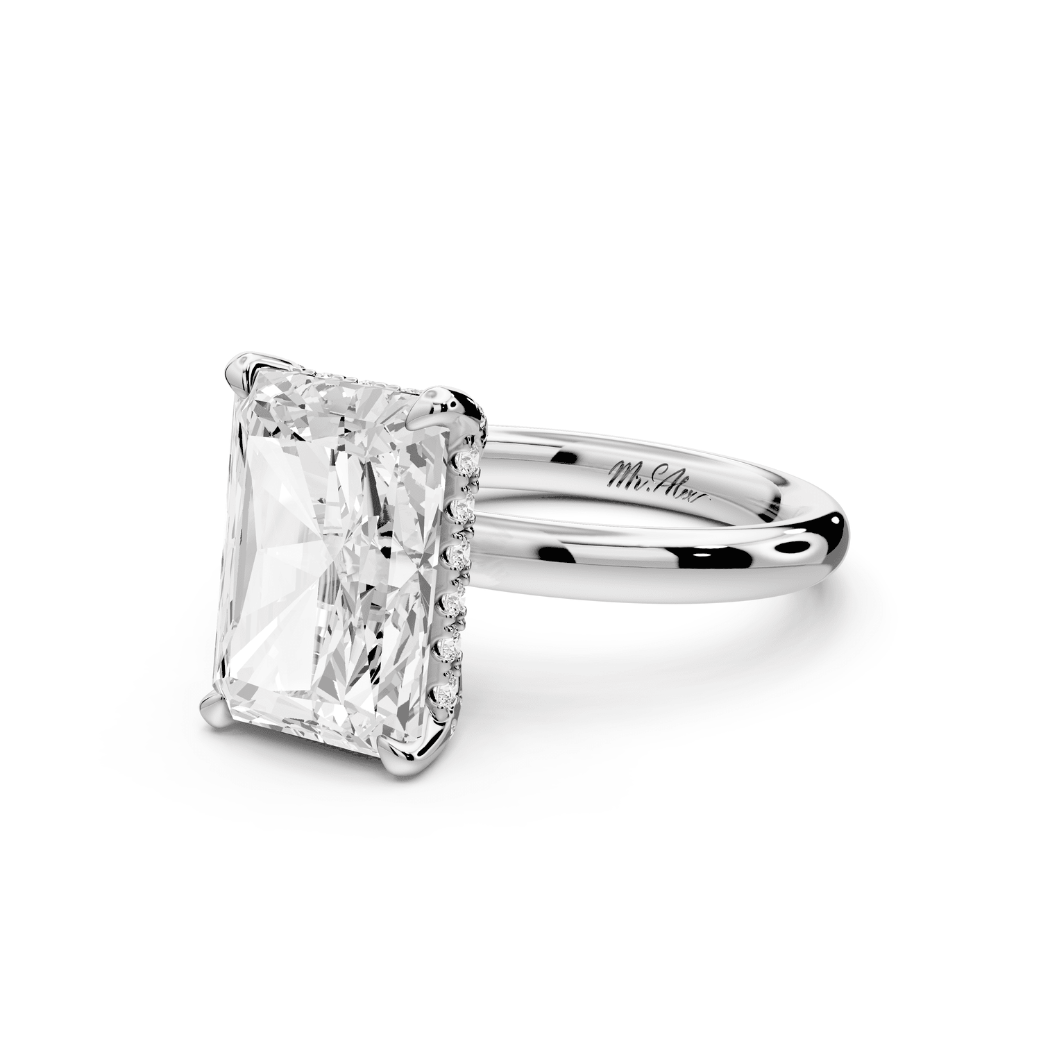 Shira - 5ct 14k white gold radiant diamond with hidden halo and diamond crown talon prong solitaire engagement ring - Mr. Alex Jewelry