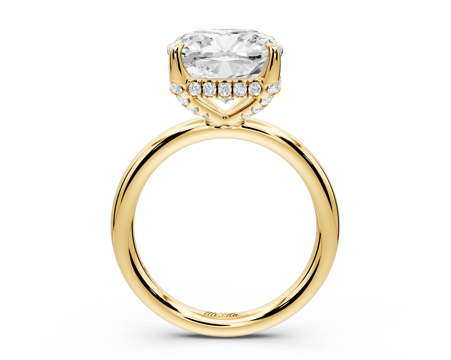 Shira - 5ct 14k yellow gold cushion diamond with hidden halo and diamond crown talon prong solitaire engagement ring - Mr. Alex Jewelry