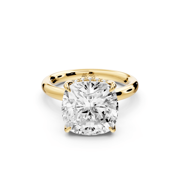 Shira - 5ct 14k yellow gold cushion diamond with hidden halo and diamond crown talon prong solitaire engagement ring - Mr. Alex Jewelry