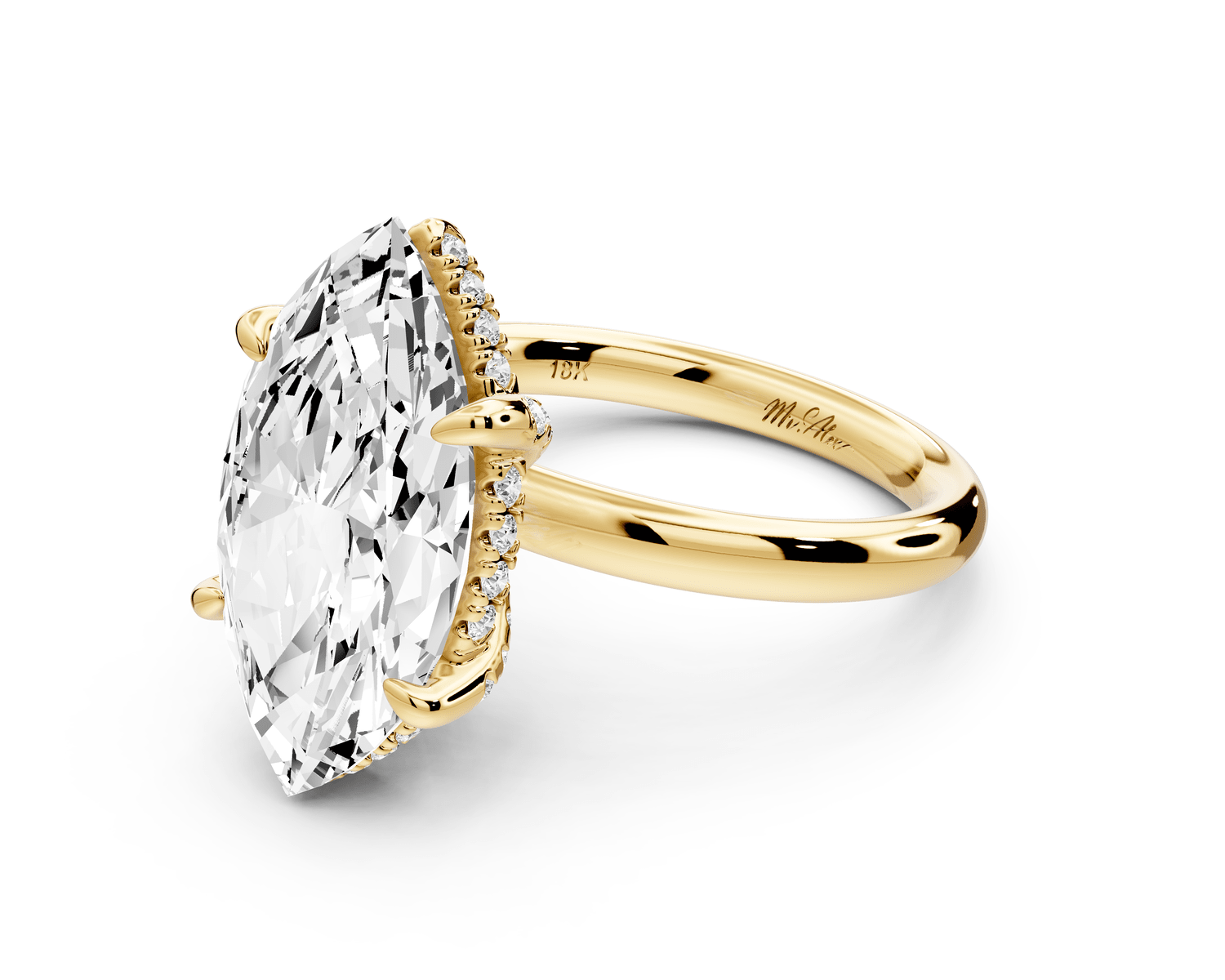 Shira - 5ct 14k yellow gold marquise diamond with hidden halo and diamond crown talon prong solitaire engagement ring - Mr. Alex Jewelry