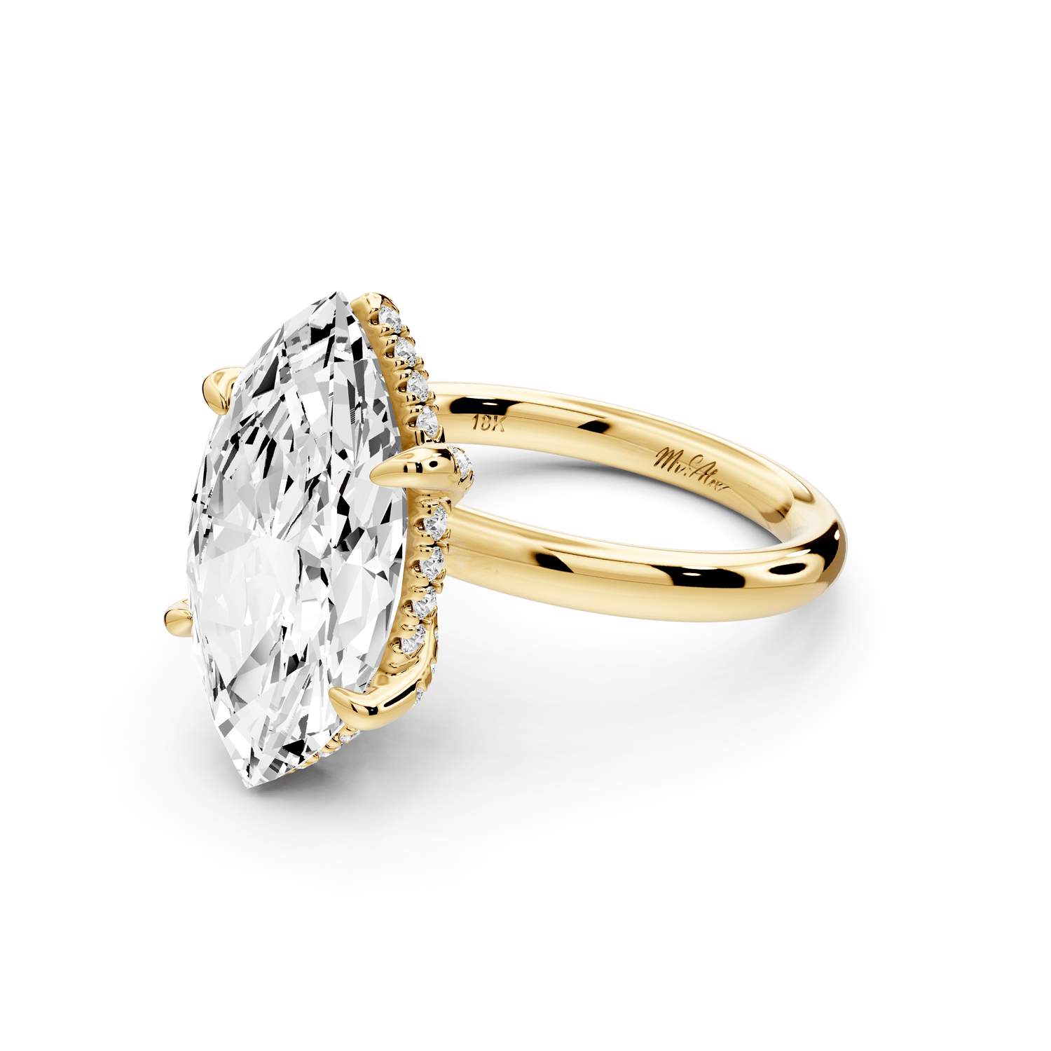 Shira - 5ct 14k yellow gold marquise diamond with hidden halo and diamond crown talon prong solitaire engagement ring - Mr. Alex Jewelry