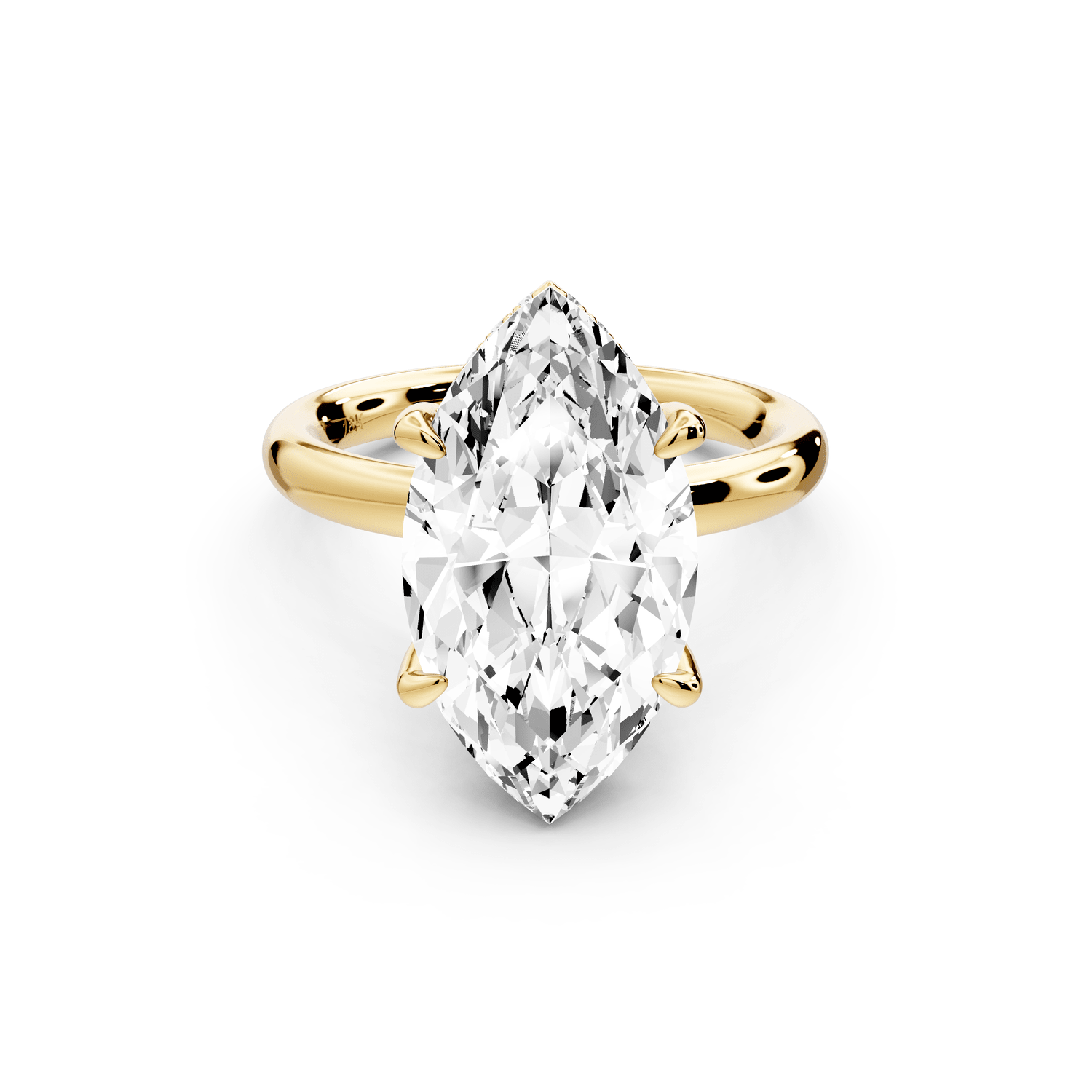 Shira - 5ct 14k yellow gold marquise diamond with hidden halo and diamond crown talon prong solitaire engagement ring - Mr. Alex Jewelry