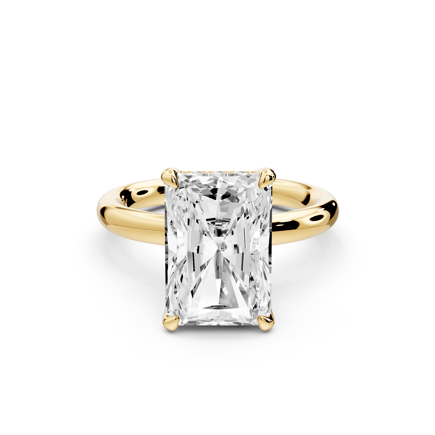 Shira - 5ct 14k yellow gold radiant diamond with hidden halo and diamond crown talon prong solitaire engagement ring - Mr. Alex Jewelry