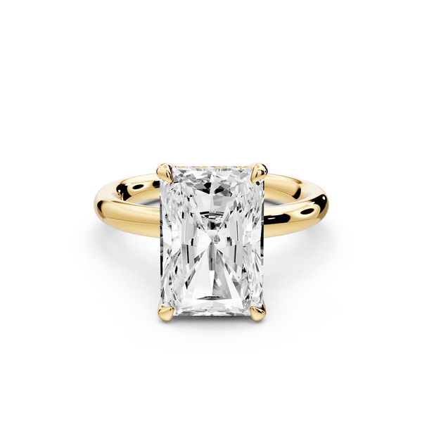 Shira - 5ct 14k yellow gold radiant diamond with hidden halo and diamond crown talon prong solitaire engagement ring - Mr. Alex Jewelry