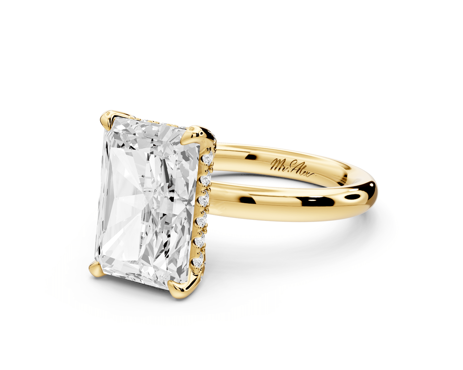 Shira - 5ct 14k yellow gold radiant diamond with hidden halo and diamond crown talon prong solitaire engagement ring - Mr. Alex Jewelry