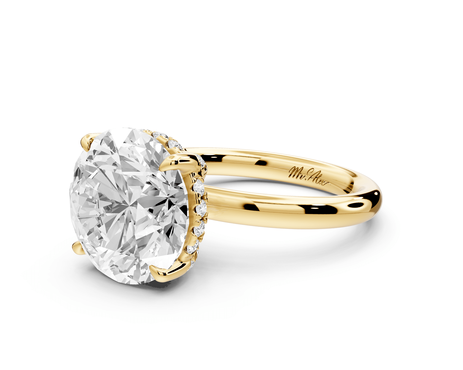Shira - 5ct 14k yellow gold round diamond with hidden halo and diamond crown talon prong solitaire engagment ring - Mr. Alex Jewelry