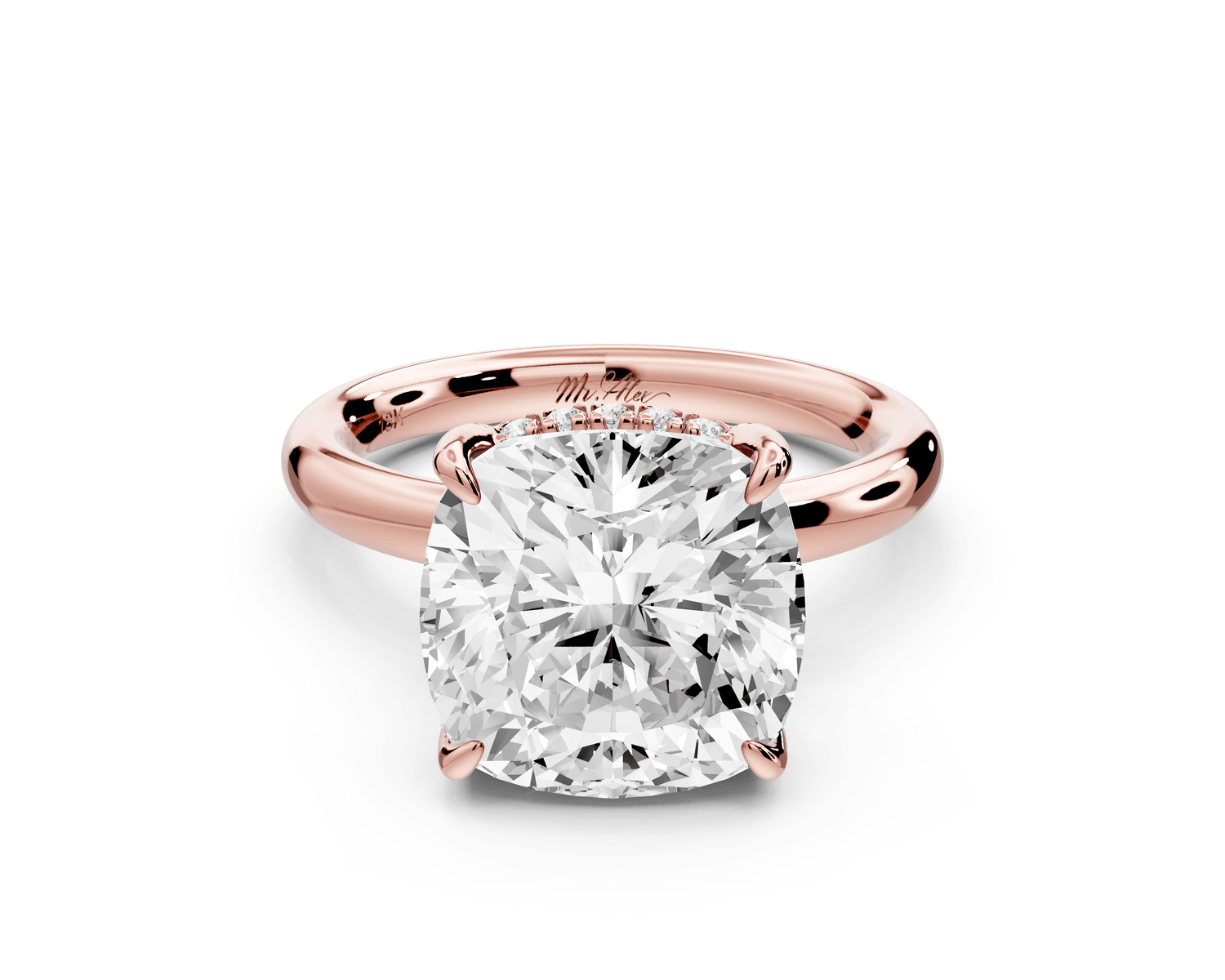 Shira - 5ct 18k rose gold cushion diamond with hidden halo and diamond crown talon prong solitaire engagement ring - Mr. Alex Jewelry