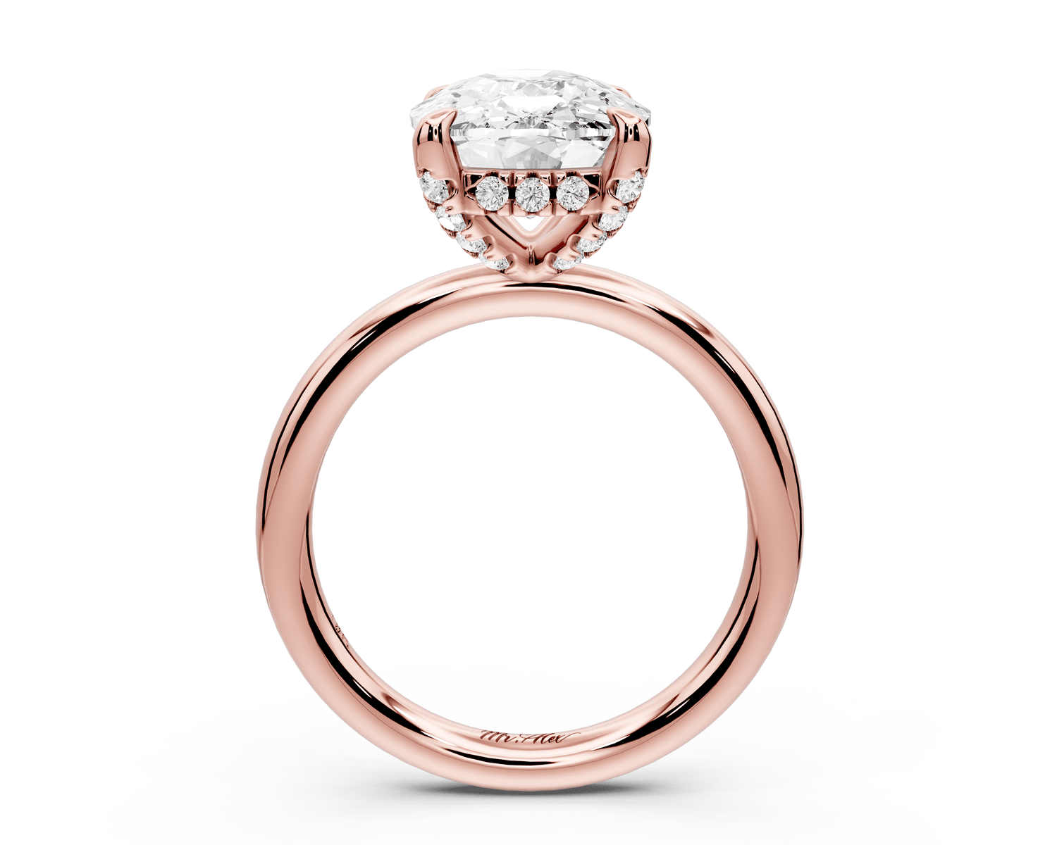 Shira - 5ct 18k rose gold ecushion diamond with hidden halo and diamond crown talon prong solitaire engagement ring - Mr. Alex Jewelry