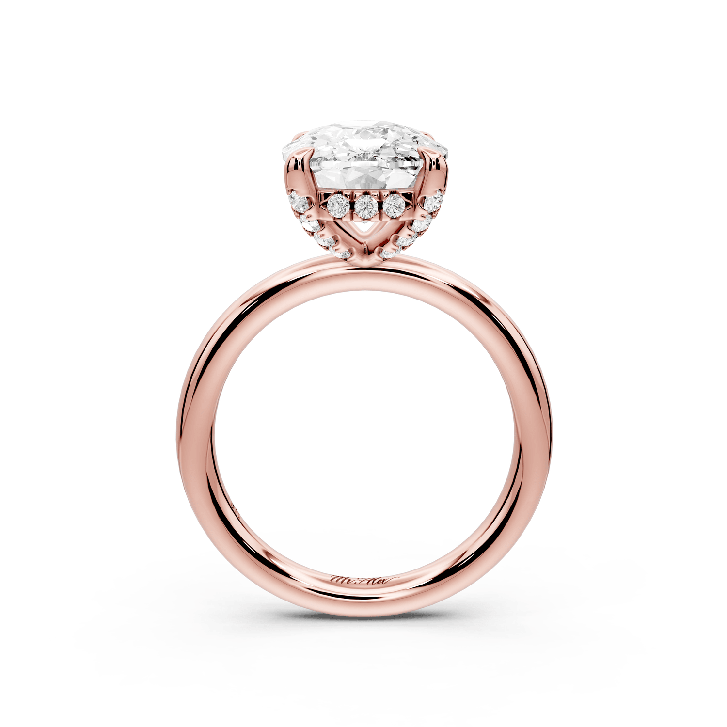 Shira - 5ct 18k rose gold ecushion diamond with hidden halo and diamond crown talon prong solitaire engagement ring - Mr. Alex Jewelry