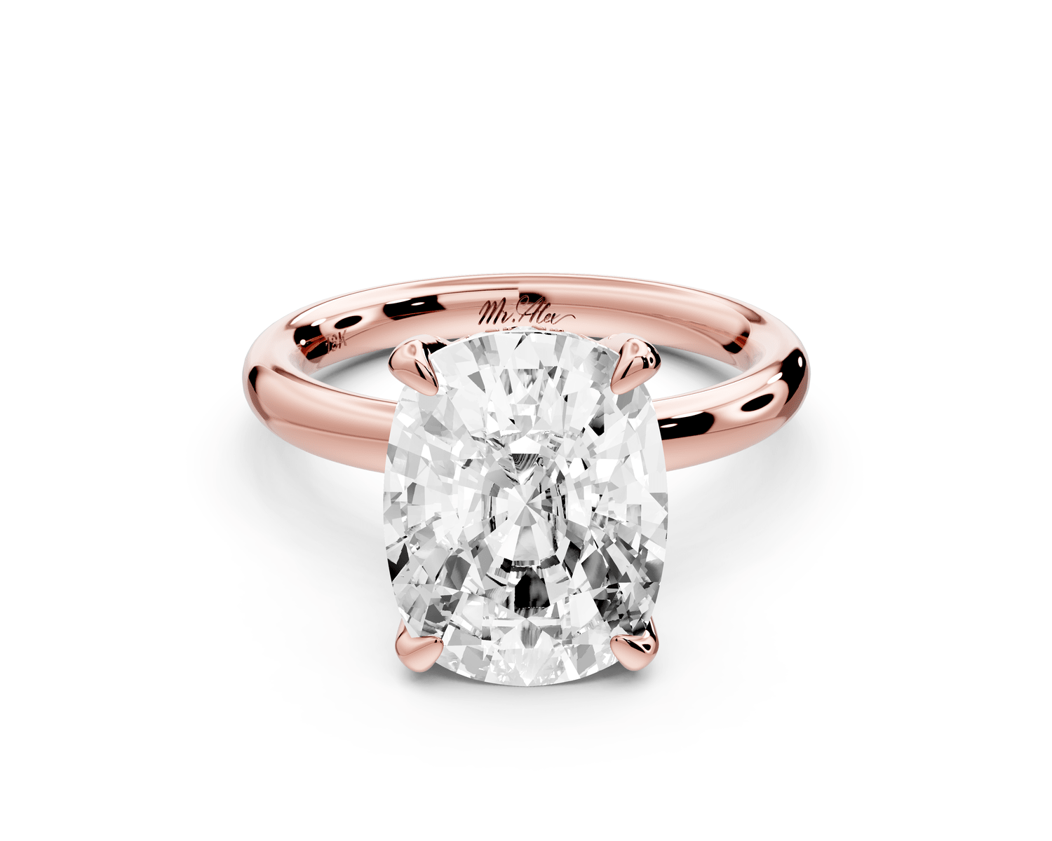 Shira - 5ct 18k rose gold ecushion diamond with hidden halo and diamond crown talon prong solitaire engagement ring - Mr. Alex Jewelry