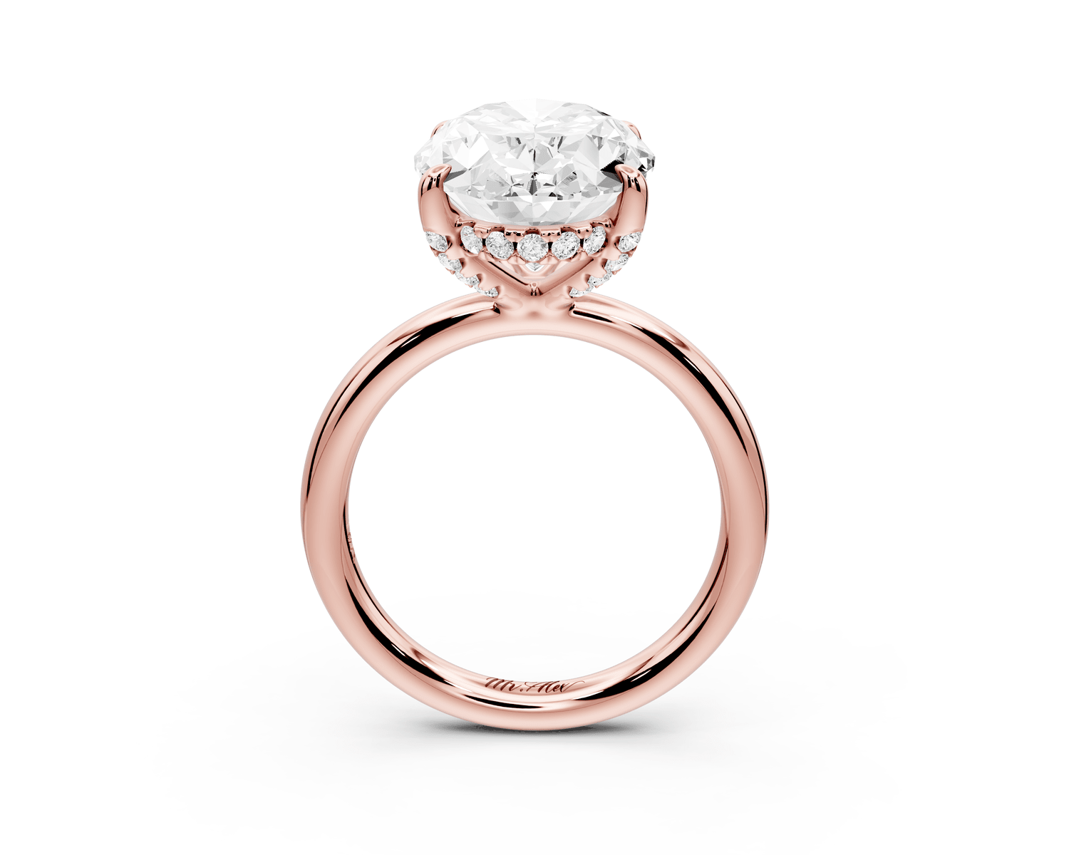 Shira - 5ct 18k rose gold oval diamond with hidden halo and diamond crown talon prong solitaire engagment ring - Mr. Alex Jewelry