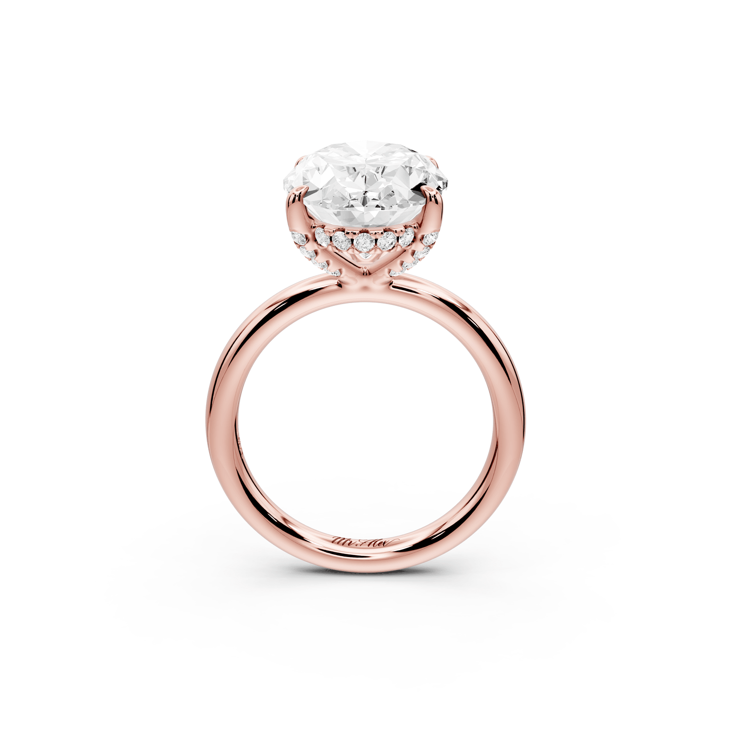 Shira - 5ct 18k rose gold oval diamond with hidden halo and diamond crown talon prong solitaire engagment ring - Mr. Alex Jewelry