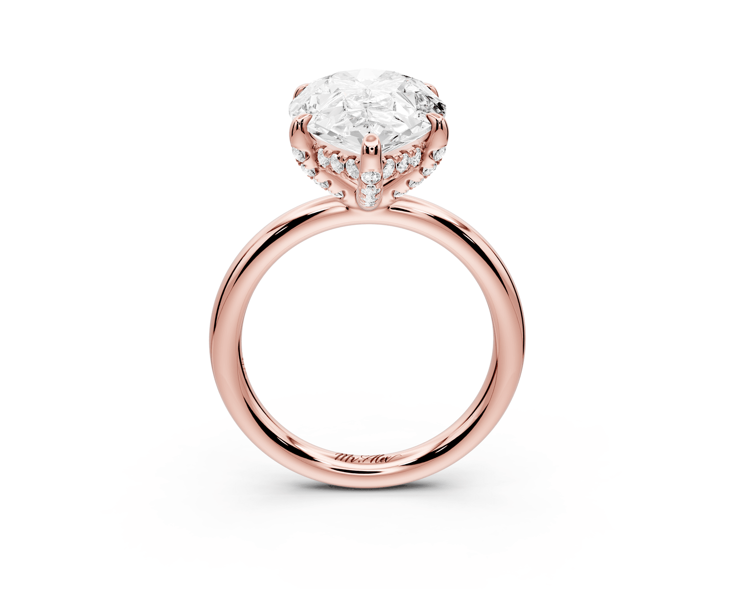 Shira - 5ct 18k rose gold pear diamond with hidden halo and diamond crown talon prong solitaire engagment ring - Mr. Alex Jewelry