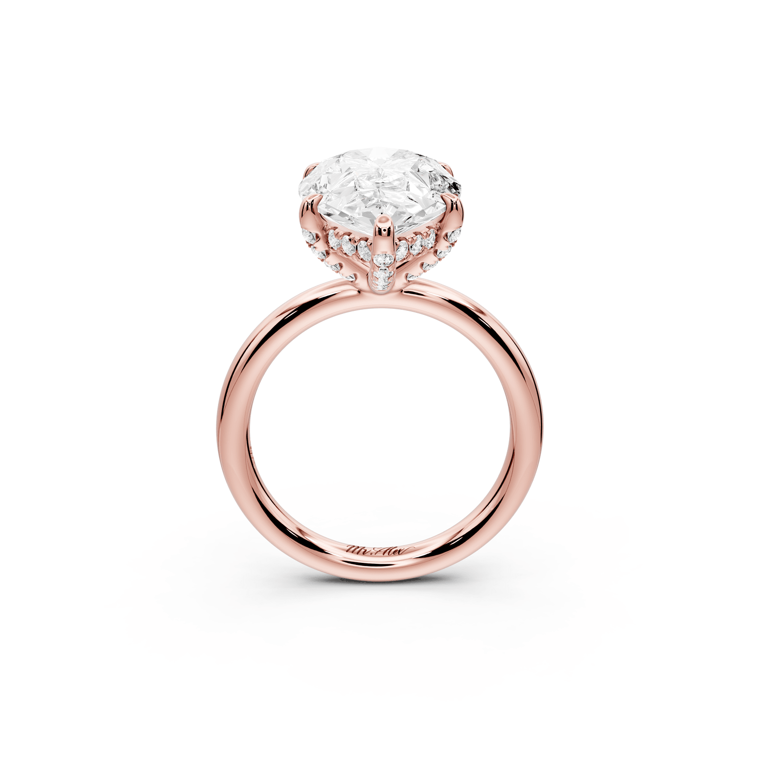 Shira - 5ct 18k rose gold pear diamond with hidden halo and diamond crown talon prong solitaire engagment ring - Mr. Alex Jewelry