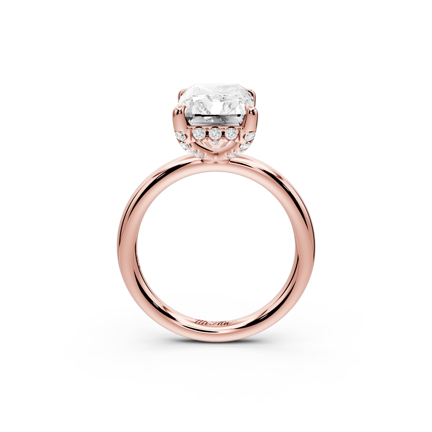 Shira - 5ct 18k rose gold radiant diamond with hidden halo and diamond crown talon prong solitaire engagement ring - Mr. Alex Jewelry