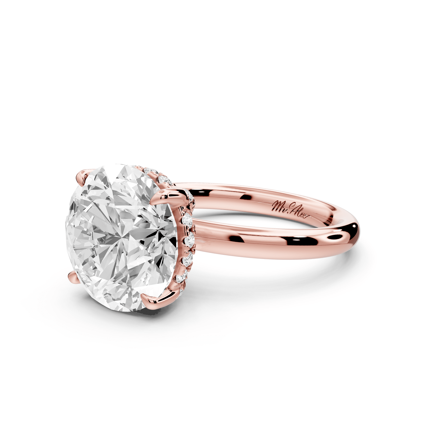 Shira - 5ct 18k rose gold round diamond with hidden halo and diamond crown talon prong solitaire engagment ring - Mr. Alex Jewelry