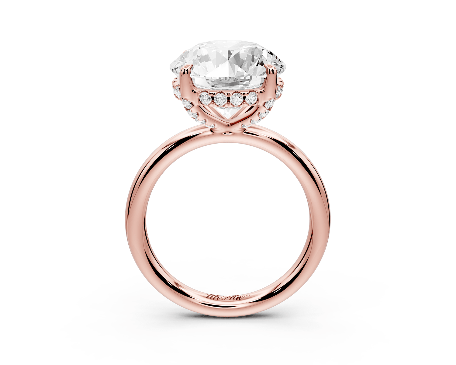 Shira - 5ct 18k rose gold round diamond with hidden halo and diamond crown talon prong solitaire engagment ring - Mr. Alex Jewelry