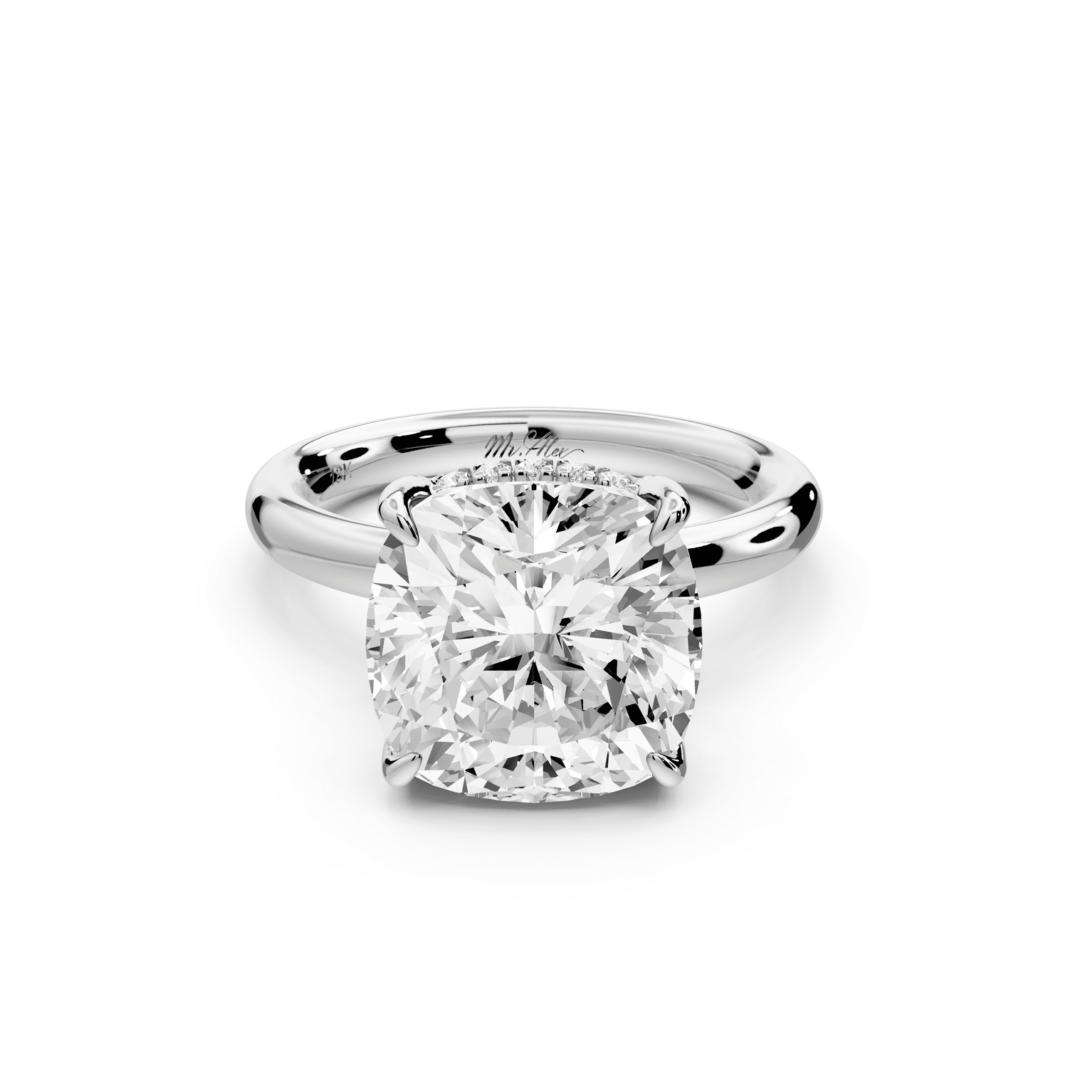 Shira - 5ct 18k white gold cushion diamond with hidden halo and diamond crown talon prong solitaire engagement ring - Mr. Alex Jewelry