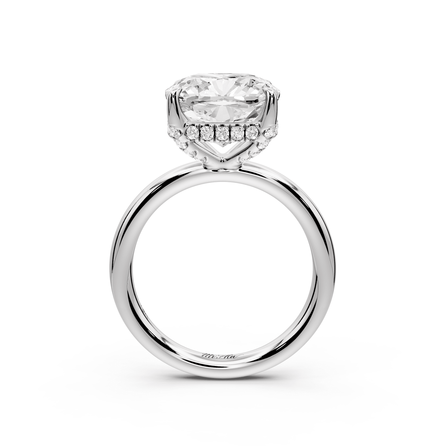 Shira - 5ct 18k white gold cushion diamond with hidden halo and diamond crown talon prong solitaire engagement ring - Mr. Alex Jewelry