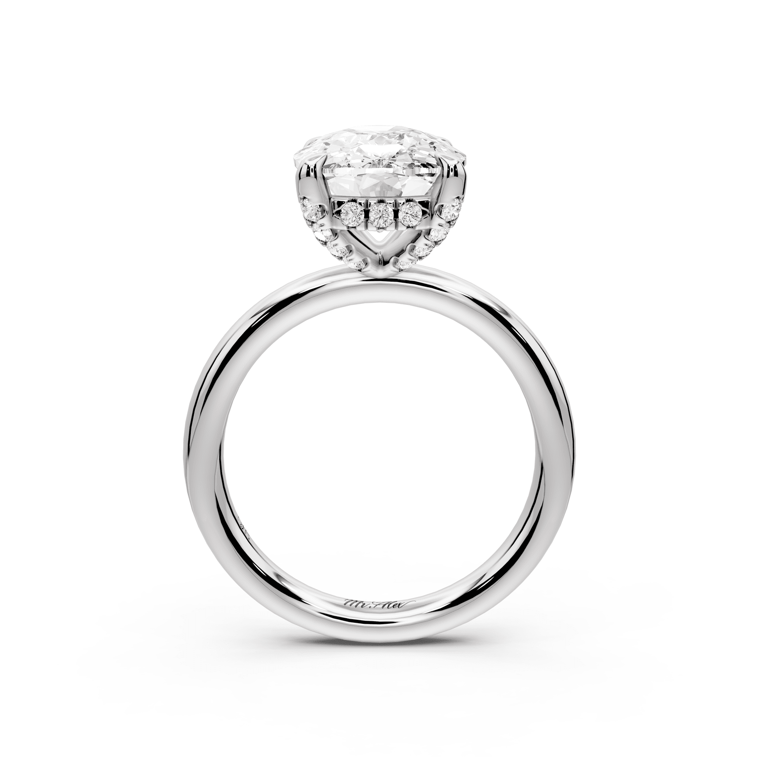 Shira - 5ct 18k white gold ecushion diamond with hidden halo and diamond crown talon prong solitaire engagement ring - Mr. Alex Jewelry