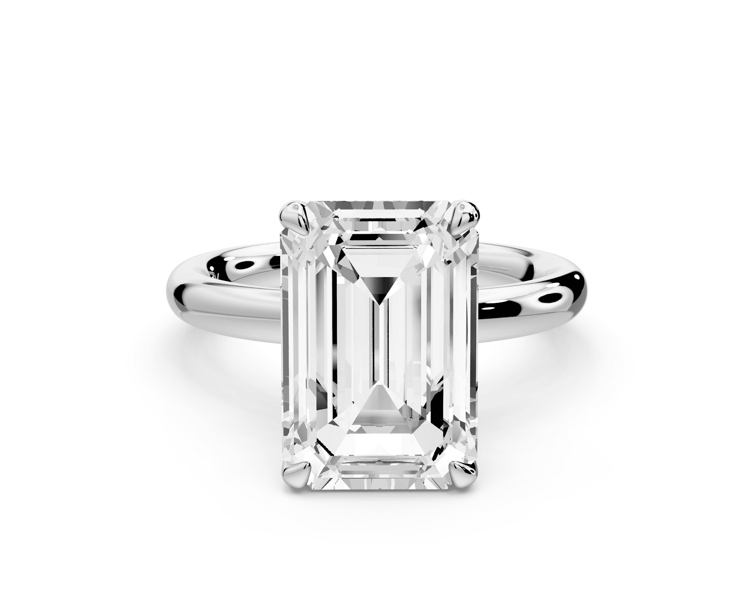 Shira - 5ct 18k white gold emerald diamond with hidden halo and diamond crown talon prong solitaire engagment ring - Mr. Alex Jewelry