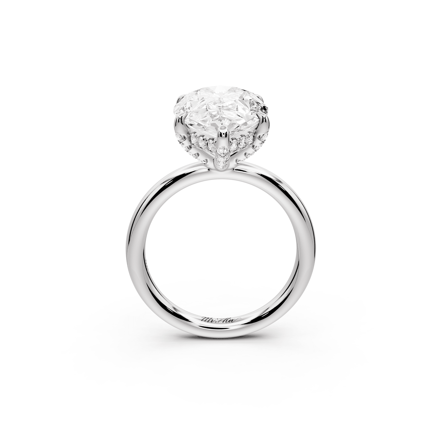 Shira - 5ct 18k white gold pear diamond with hidden halo and diamond crown talon prong solitaire engagment ring - Mr. Alex Jewelry