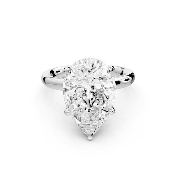 Shira - 5ct 18k white gold pear diamond with hidden halo and diamond crown talon prong solitaire engagment ring - Mr. Alex Jewelry