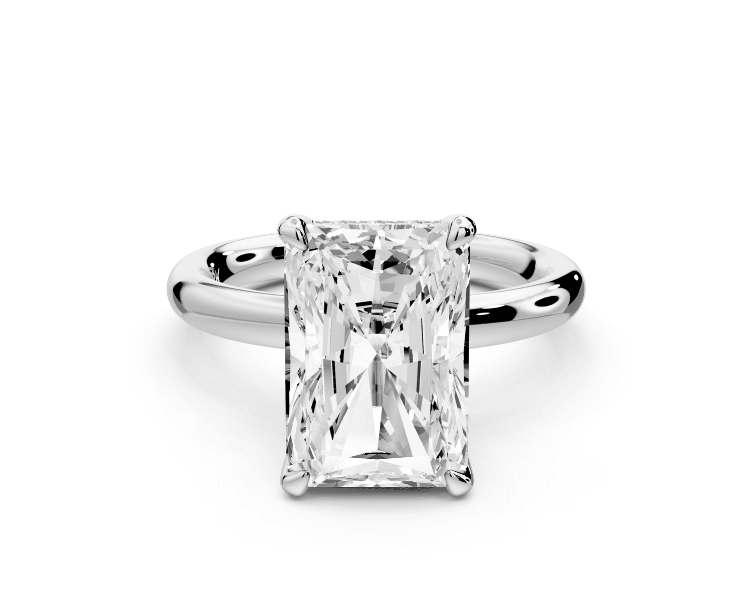 Shira - 5ct 18k white gold radiant diamond with hidden halo and diamond crown talon prong solitaire engagement ring - Mr. Alex Jewelry