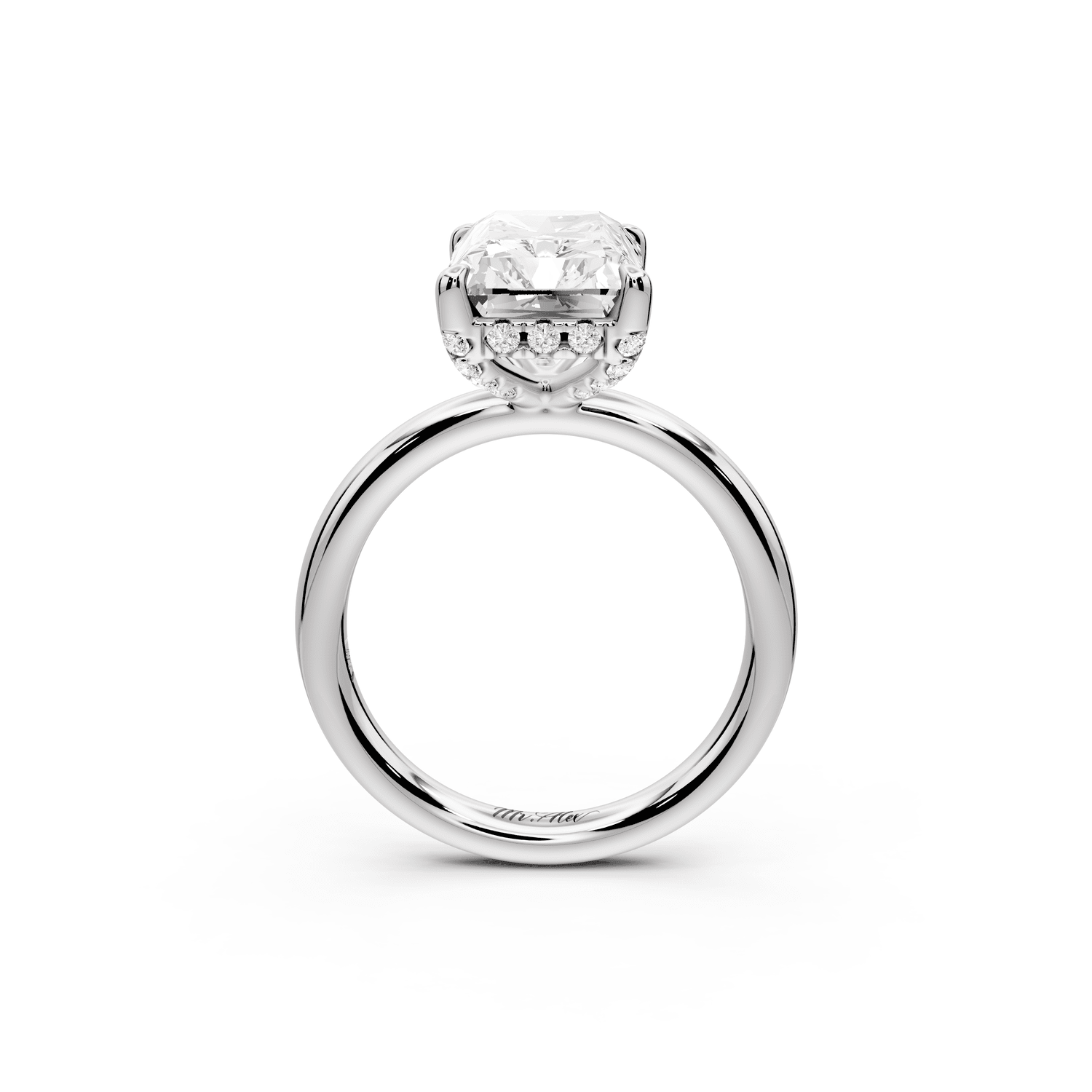 Shira - 5ct 18k white gold radiant diamond with hidden halo and diamond crown talon prong solitaire engagement ring - Mr. Alex Jewelry