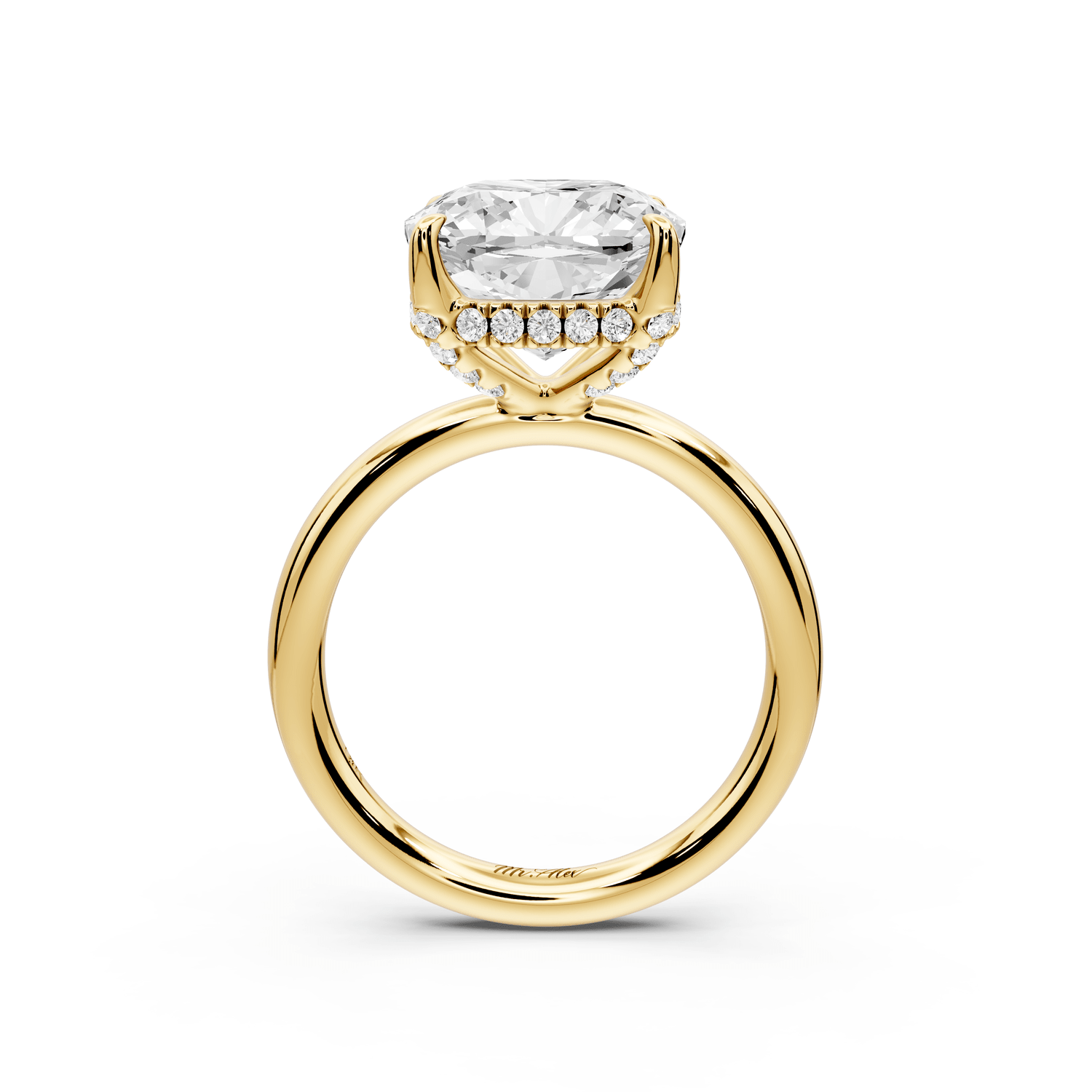 Shira - 5ct 18k yellow gold cushion diamond with hidden halo and diamond crown talon prong solitaire engagement ring - Mr. Alex Jewelry