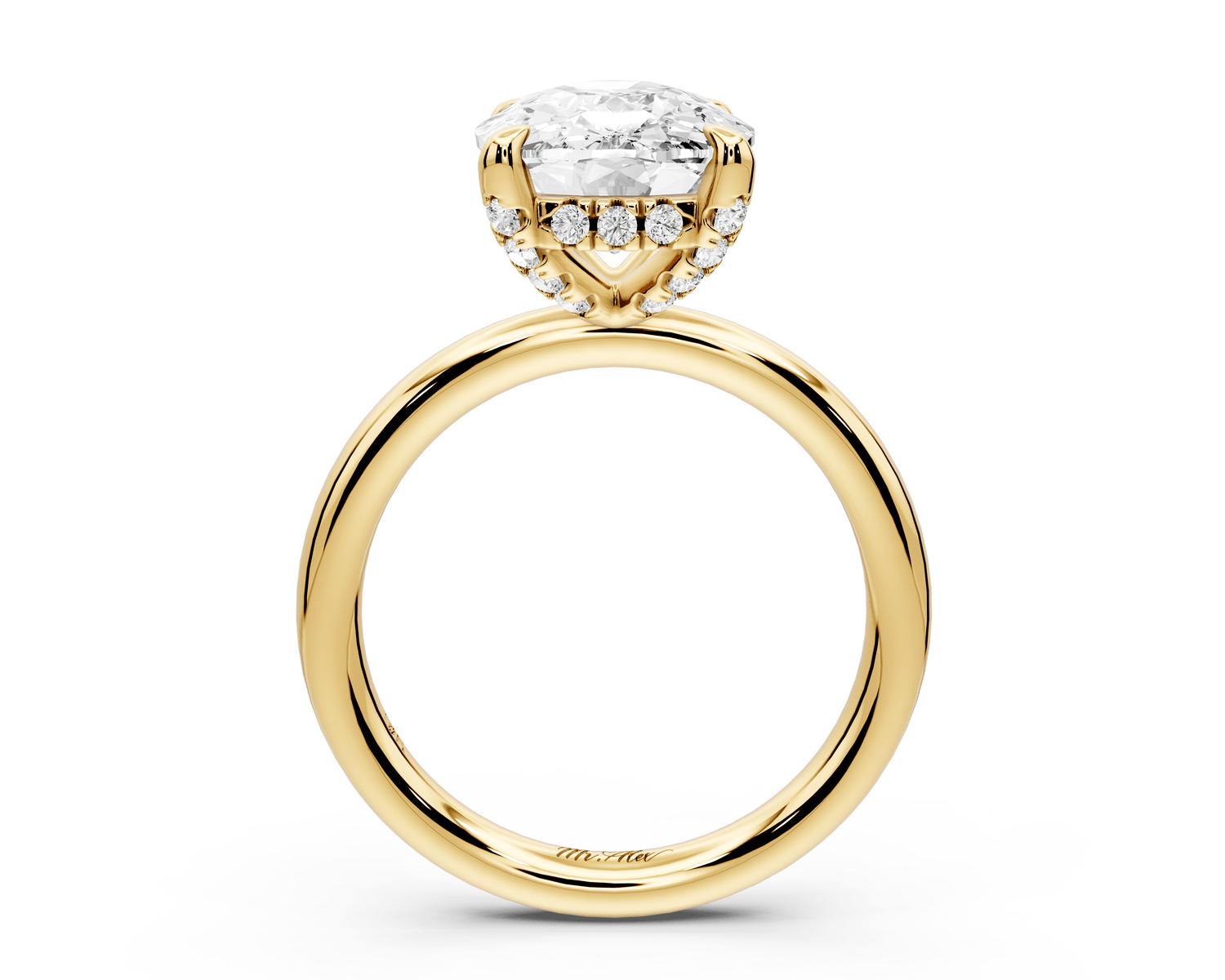 Shira - 5ct 18k yellow gold ecushion diamond with hidden halo and diamond crown talon prong solitaire engagement ring - Mr. Alex Jewelry