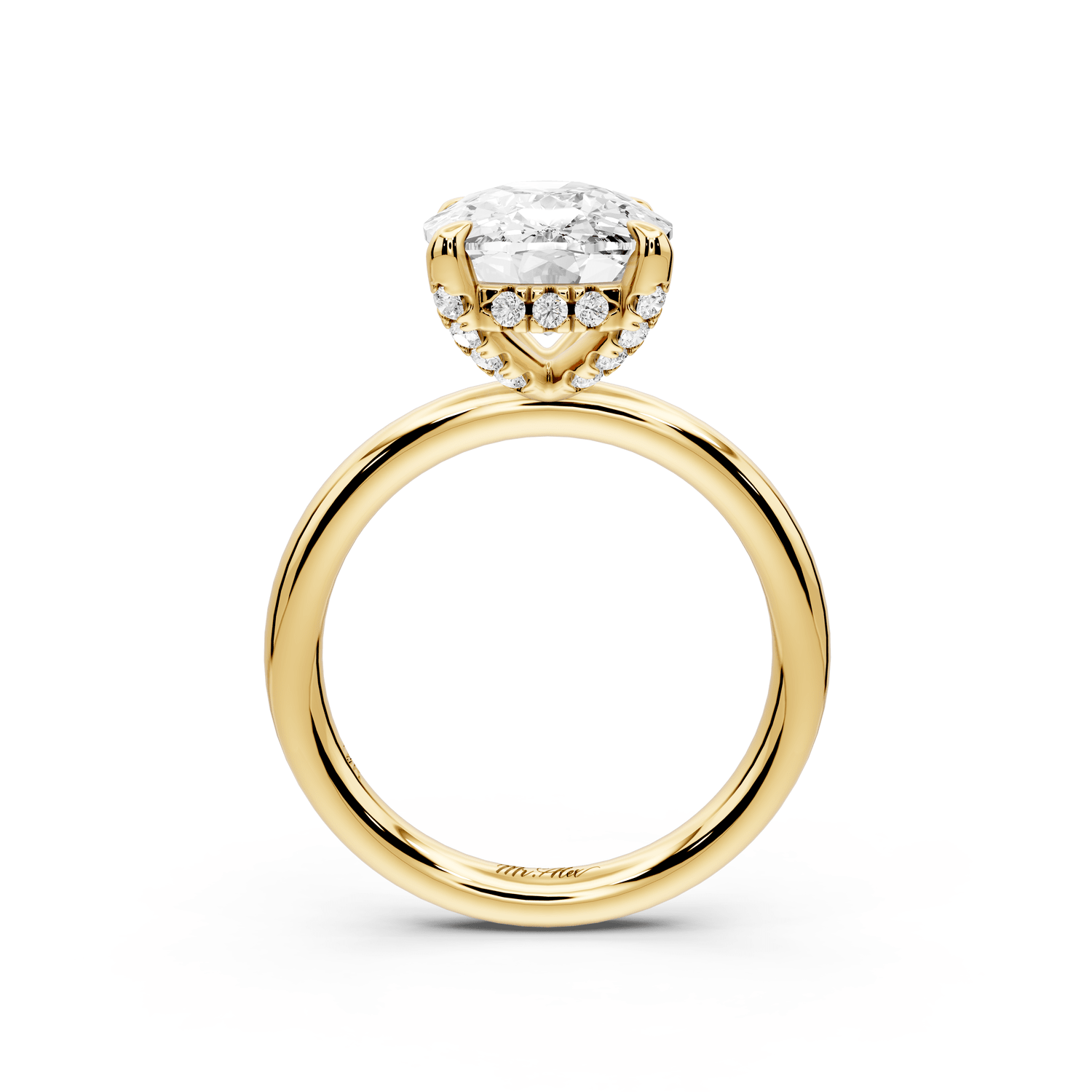 Shira - 5ct 18k yellow gold ecushion diamond with hidden halo and diamond crown talon prong solitaire engagement ring - Mr. Alex Jewelry